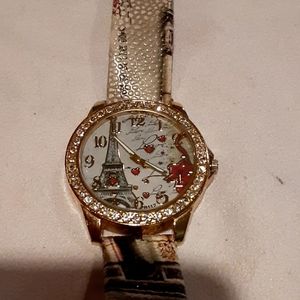 Paris gold oyfriend with crystals and leat…